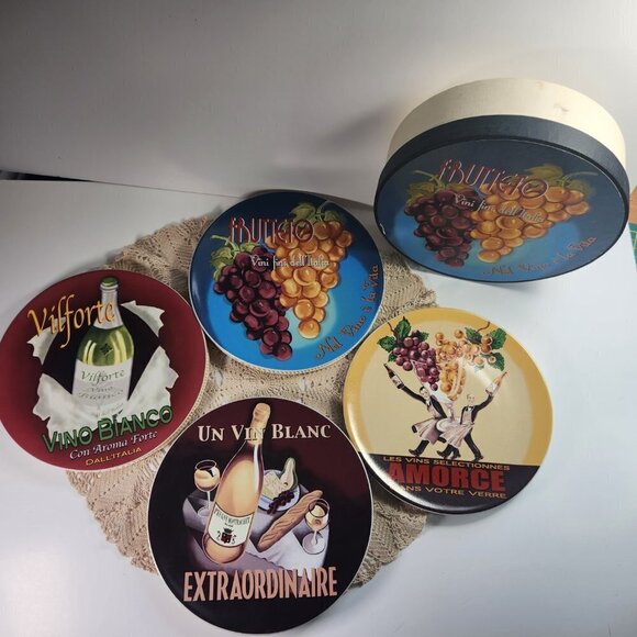 Pottery Barn Wine Bar Cocktail Appetizer Plates 8 1/4" Set of 4 With Box - Picture 1 of 11